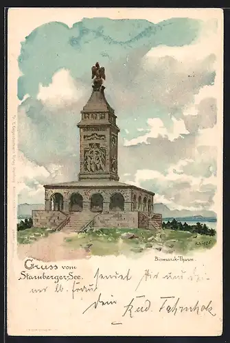 Künstler-AK Starnberg, Starnberger-See, Bismarck-Thrum