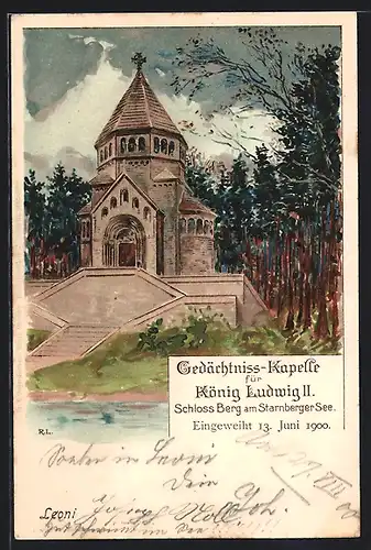 Künstler-AK Berg, Gedächtnis-Kapelle für Ludwig II., Schlossberg am Starnberger See