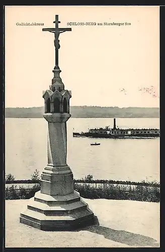 AK Starnberg, Gedächtniskreuz am Schloss-Berg, Dampfer