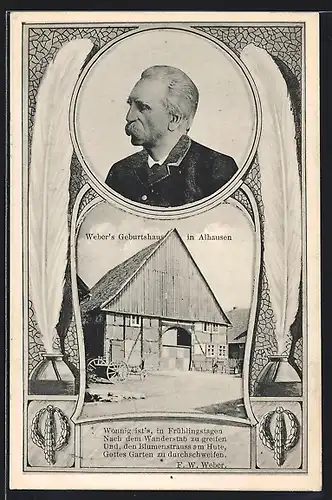 AK Alhausen, Dr. Weber's Geburtshaus und Portrait
