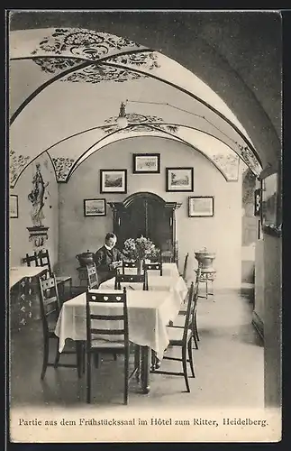AK Heidelberg, Partie aus dem Frühstückssaal im Hotel zum Ritter