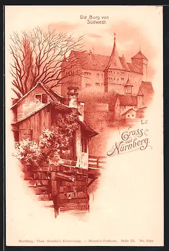 Lithographie Nürnberg, Blick auf die Burg