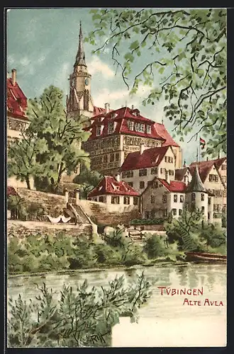 Künstler-AK Tübingen, Ortspartie mit Alter Aula