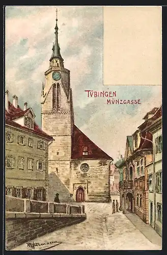 AK Tübingen, die Kirche in der Münzgasse