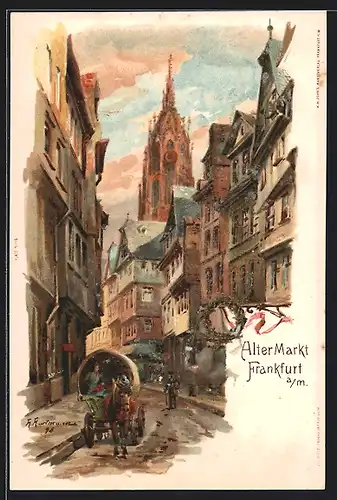 Lithographie Alt-Frankfurt, Strassenpartie am Alten Markt