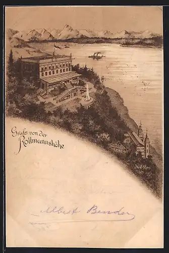 Vorläufer-AK Berg am Starnberger See, 1894, Blick auf Hotel Rottmannshöhe und Drahtseilbahn Leoni