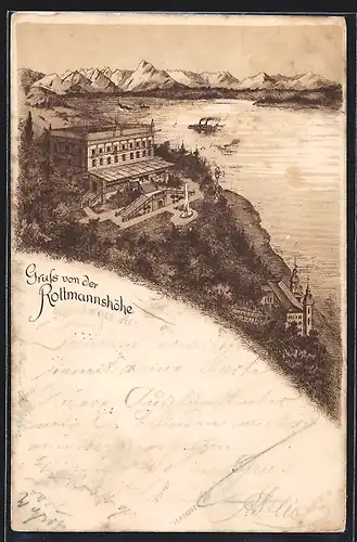 Vorläufer-AK Berg am Starnberger See, 1894, Blick auf Hotel Rottmannshöhe mit Drahtseilbahn Leoni