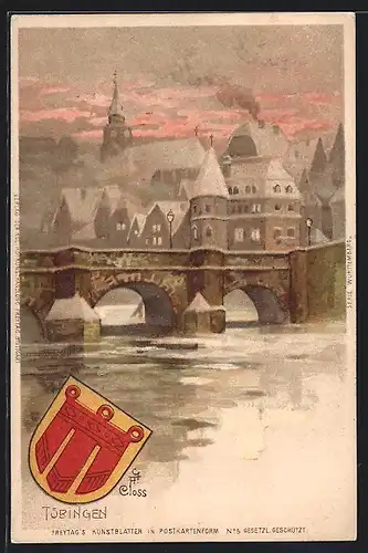 Künstler-AK Tübingen, Brücke am Fluss