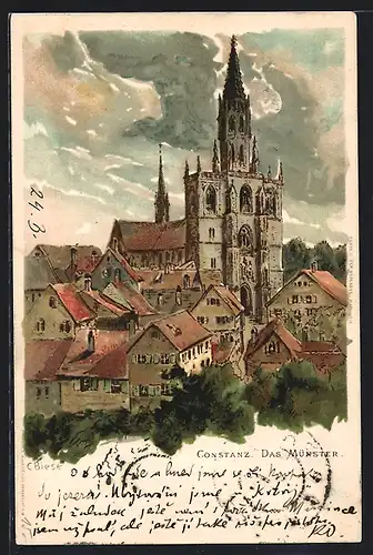 Künstler-AK C.Biese: Constanz, Ortspartie mit Kirche