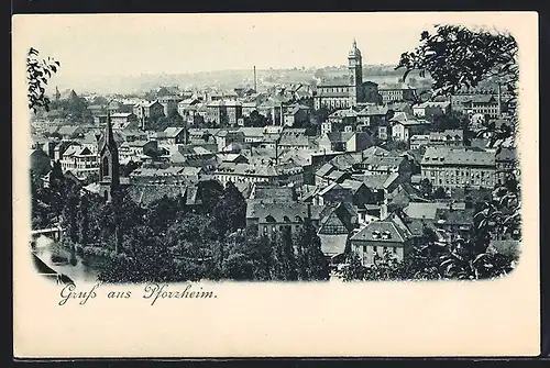 AK Pforzheim, Ortsansicht aus der Vogelschau