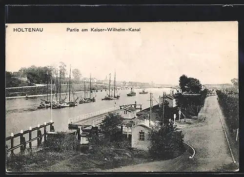 AK Holtenau, Partie am Kaiser Wilhelm-Kanal mit Booten