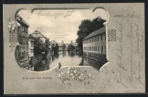 Passepartout-AK Erfurt, Blick nach dem Venedig, Blumen