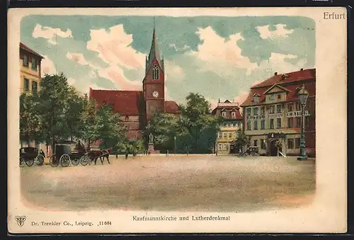 Künstler-AK Erfurt, Kaufmannskirche und Lutherdenkmal
