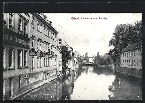 AK Erfurt, Blick nach dem Venedig, mit Möbel-Fabrik