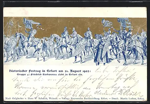 AK Erfurt, Historischer Festzug am 21. August 1902, Gruppe Friedrich Barbarossa