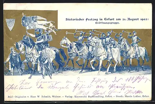 Künstler-AK Erfurt, Historischer Festzug 1902, Eröffnungsgruppe