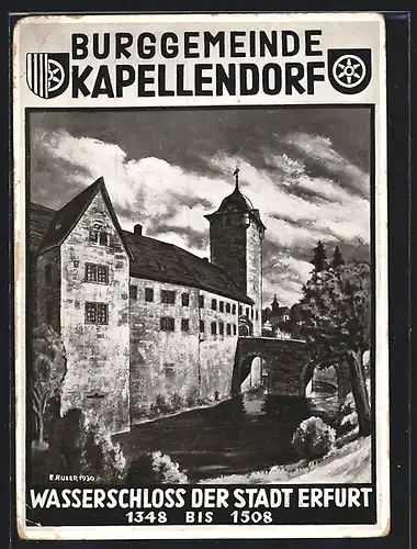 Künstler-AK Kapellendorf, Wasserschloss der Stadt Erfurt, Wappen