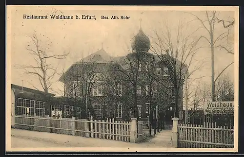 AK Erfurt, Gaststätte Restaurant Waldhaus A. Rohr, von der Strasse gesehen