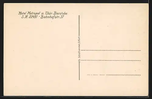 AK Erfurt, Hotel Metropol, Bahnhofstrasse 37, Thüringer Bierstube