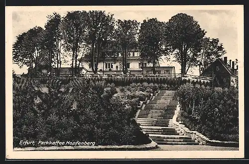 AK Erfurt, Gaststätte Parkkaffee Hopfenberg mit Treppenaufgang