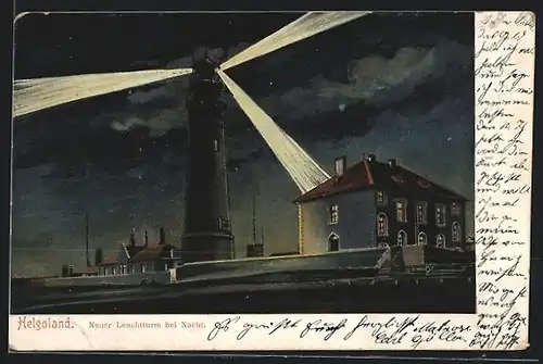 AK Helgoland, Neuer Leuchtturm bei Nacht