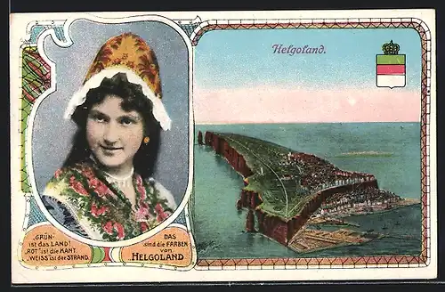 AK Helgoland, Insel und Frau in Tracht