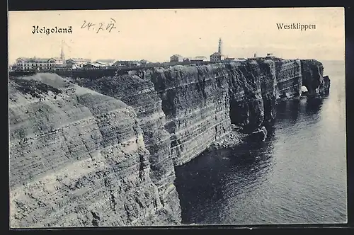 AK Helgoland, Westklippen mit Ortsblick