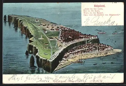 AK Helgoland, Gesamtansicht der Insel von oben