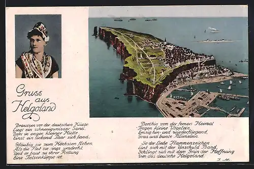 AK Helgoland, Gesamtansicht, Helgoländerin, Gedicht