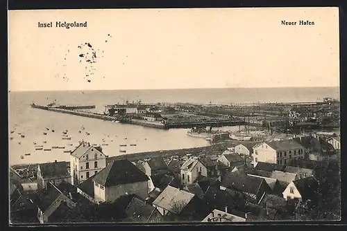 AK Helgoland, Inselansicht mit Neuen Hafen