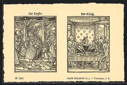 AK Totentanz, Keyser und Künig, Hans Holbein