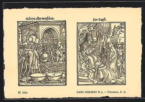AK Totentanz, Gebeyn aller Menschen und Bapst, Hans Holbein