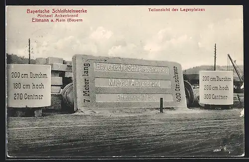 AK Eltmann /Main, Bayerische Schleifsteinwerke Ankenbrand, Teilansicht des Lagerplatzes