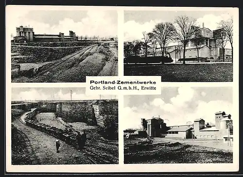 AK Erwitte i. W., Portland-Zementwerke Gebr. Seibel GmbH, Arbeiter mit Lorenreihe