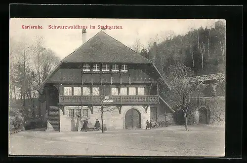 AK Karlsruhe, Schwarzwaldhaus im Stadtgarten