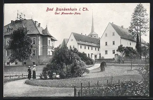 AK Bad Blankenhain i. Th., Carl Alexander-Platz mit Kirche