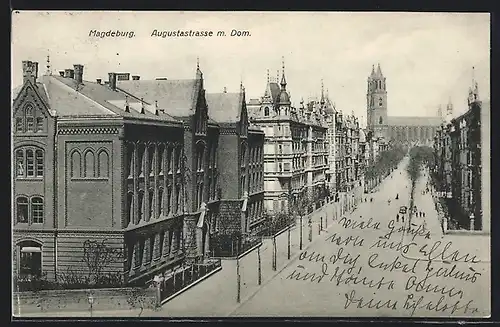 AK Magdeburg, Augustastrasse mit Dom