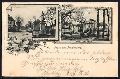 AK Oranienburg, Louise-Henriette Denkmal, Königliches Lehrer-Seminar