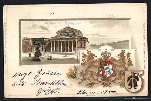 Passepartout-Lithographie München, Hoftheater und Wappen