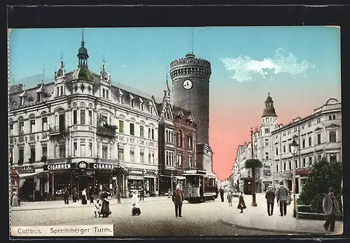 AK Cottbus, Spremberger-Turm, Strassenbahn