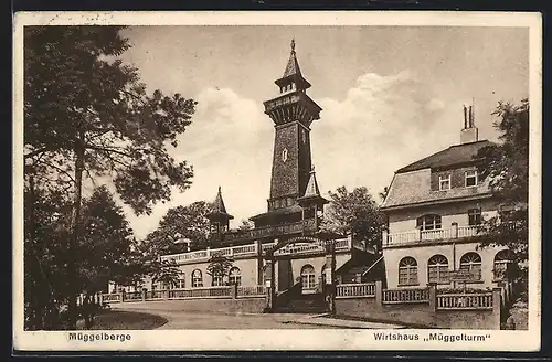 AK Berlin-Köpenick, Gasthaus Müggelturm im Sonnenschein