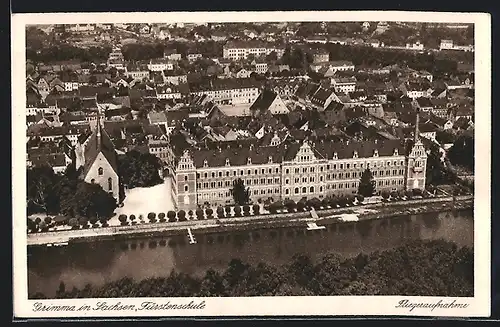 AK Grimma / Sa., Fürstenschule vom Flugzeug aus gesehen