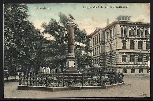 AK Buxtehude, Baugewerksschule mit Kriegerdenkmal