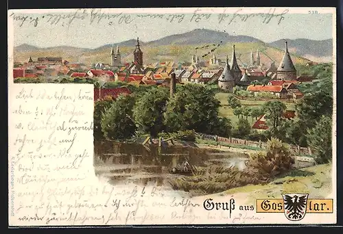 Lithographie Goslar, Panorama, Wappen