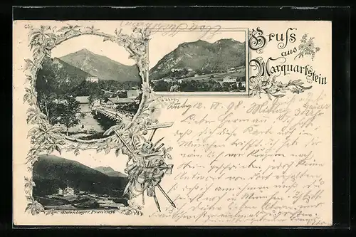 AK Marquartstein / Obb., Ortsansicht aus der Vogelschau, Ortspartie mit Brücke