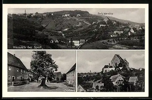 AK Wernfels b. Spalt, Dorfplatz, Burg Wernfels, Ortsansicht aus der Vogelschau