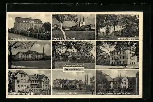 AK Neuendettelsau, Freizeitheim, Blick zur Kirche, Missionsanstalt, Krankenhaus, Feierabendhaus, Hospiz