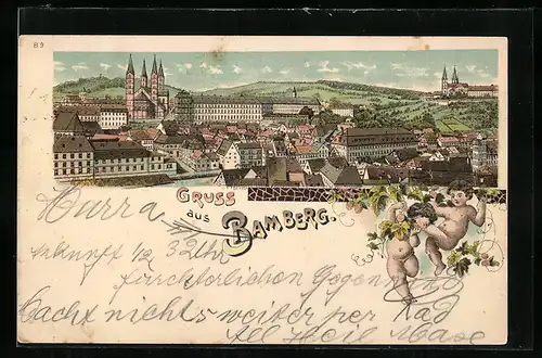 Lithographie Bamberg, Stadtansicht mit dem Dom