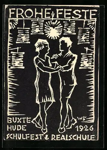 Künstler-AK Buxtehude, Schulfest der Realschule 1926, Frohe Feste