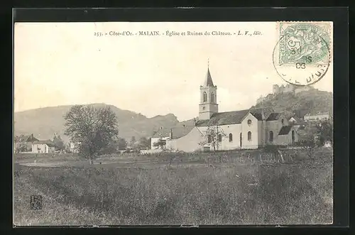 AK Malain, Église et Ruines du Chateau